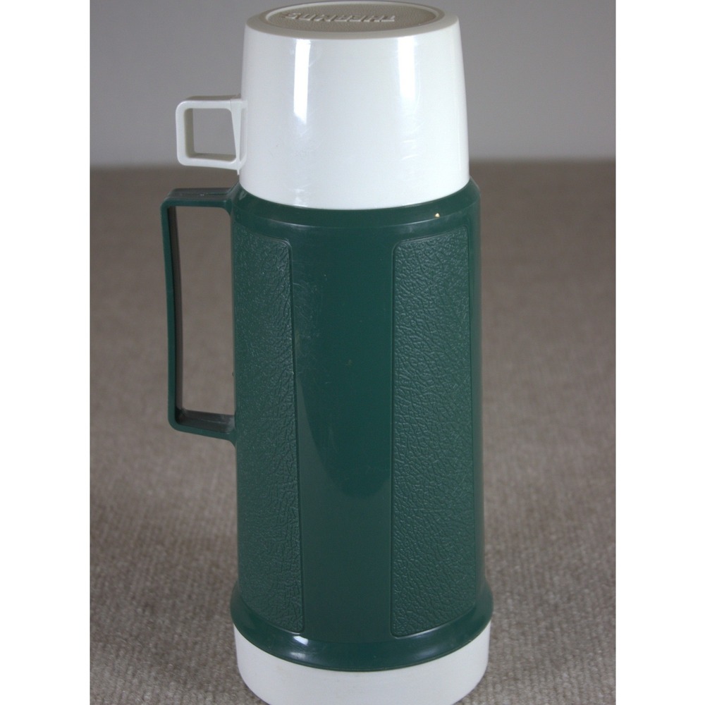 Vintage Thermos Green Plastic‎ Vacuum Bottle with Handle and Cup Lid Canada made